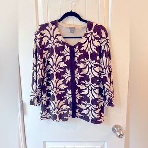 Ann Taylor Cardigan Size XL snap closure with ribbon detail Brown and Cream